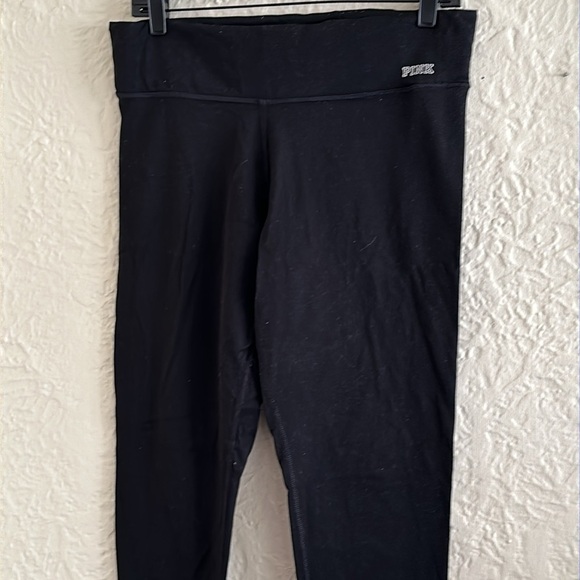 Victoria’s Secret Pink Ultimate Yoga Leggings Black Active Gray Logo Large FLAWS - Picture 4 of 13